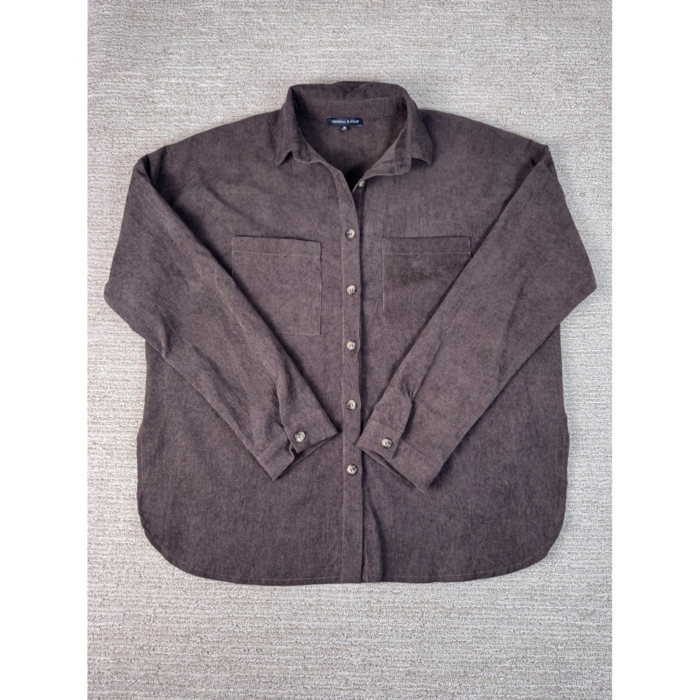 Kendall & Kylie Brown Corduroy Button Down Oversized Shacket Shirt TW200065 M